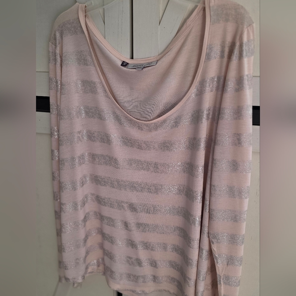 Jennifer Lopez Blush and Metallic Long Sleeve Top